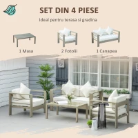 Outsunny Set de mobilier de gradina din 4 piese, cadru de aluminiu, mobilier de curte, cu sezut cu perne gros, 2 scaune si masa de sticla, Auriu șampanie(m-4)