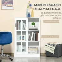 HOMCOM Armario de Libros Vitrina con 2 Puertas Correderas Estantes de Almacenaje y Balda Ajustable Mueble Aparador para Oficina Salón Estudio 80x40x121,7 cm Blanco(m-4)