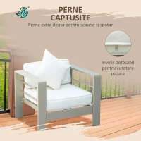 Outsunny Set de mobilier de gradina din 4 piese, cadru de aluminiu, mobilier de curte, cu sezut cu perne gros, 2 scaune si masa de sticla, Auriu șampanie(m-5)