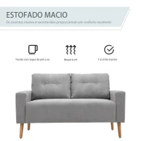 HOMCOM Sofá de 2 Lugares Moderno Estofado em Poliéster com 2 Almofadas Apoio para os Braços e Pés de Madeira de Borracha 145x76x88 cm Cinza(m-6)