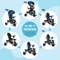 HOMCOM Multifunctional Kids Tricycle, with Rotatable Seat, Adjustable Push Handle - Blue(m-4)