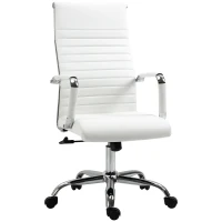 Vinsetto Bürostuhl ergonomischer Schreibtischstuhl mit Wippfunktion Chefsessel höhenverstellbarer Drehstuhl gepolstert Kunstleder Schaumstoff Weiß 54 x 62 x 104-114 cm(m-1)