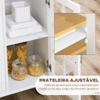 HOMCOM Carrinho de Cozinha com Rodas 2 Gavetas 3 Portas de Vidro Suporte para Panos e Temperos 124,5x39,5x90 cm Branco e Madeira(m-6)