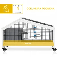 PawHut Coelheira de Madeira com Rodas Gaiola para Coelhos com Bandeja Amovível e Bebedouro 90x53x55 cm Cinza Escuro(m-4)