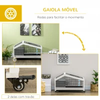 PawHut Coelheira de Madeira com Rodas Gaiola para Coelhos com Bandeja Amovível e Bebedouro 90x53x55 cm Cinza Escuro(m-7)