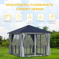 Outsunny 3 x 3m Hardtop Gazebo Canopy, Garden Pavilion with Polycarbonate Roof, Steel & Aluminium Frame, Mosquito Netting and Curtains, Black(m-4)