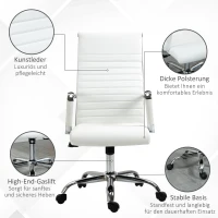 Vinsetto Bürostuhl ergonomischer Schreibtischstuhl mit Wippfunktion Chefsessel höhenverstellbarer Drehstuhl gepolstert Kunstleder Schaumstoff Weiß 54 x 62 x 104-114 cm(m-7)