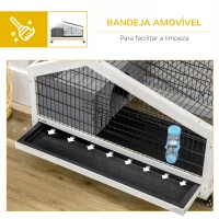 PawHut Coelheira de Madeira com Rodas Gaiola para Coelhos com Bandeja Amovível e Bebedouro 90x53x55 cm Cinza Escuro(m-6)