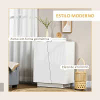 HOMCOM Aparador Sala de Estar Armário Auxiliar com 2 Portas de Alto Brilho e Prateleiras Ajustáveis 70x40x88 cm Branco(m-4)