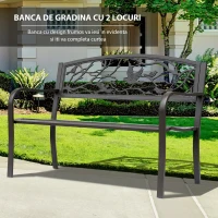 Outsunny Banca de Exterior din Otel si Fonta cu Spatar cu Decoratiuni 127x60cm Maro(m-4)