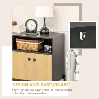 HOMCOM Dulap de depozitare modern cu uşa dubla şi 5 compartimente de depozitare deschise pentru sufragerie, sufragerie, dormitor, negru(m-6)