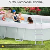 Outsunny Piscina Supraterana de Inot, Piscina cu Cadru din Otel Dreptunghiulara Negonflabila, cu Pompa de Filtrare, Scara de Siguranta pentru 1-8 Persoane, Gri(m-7)