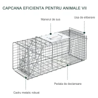 Outsunny Capcana pentru animale , 66 x 24 x 30,5 cm Cusca umana pentru rozatoare pentru iepuri, veverite, nurci, vole, argintie(m-6)