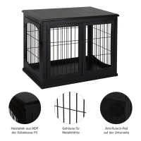PawHut Transportbox für Hunde 58,5 cm x 81 cm x 66 cm Türen, MDF-Holz Eisen, 58, 5 cm x 81 cm x 66 cm, Schwarz(m-7)