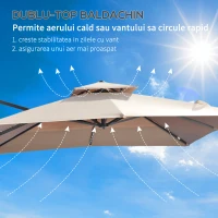 Outsunny Umbrela de Soare pentru Gradina 295x295cm Pivotanta la 360° cu Manivela, Umbrela de Soare cu brat cu Inclinare Reglabila, Kaki si Negru(m-6)