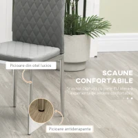 HOMCOM  Set de masa din 5 piese, mMsa de bucatarie rotunda moderna din sticla si scaune pentru 4 persoane, Masa economisitoare de spatiu cu scaun din piele PU, Picioare de otel(m-6)