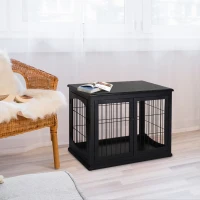 PawHut Transportbox für Hunde 58,5 cm x 81 cm x 66 cm Türen, MDF-Holz Eisen, 58, 5 cm x 81 cm x 66 cm, Schwarz(m-2)