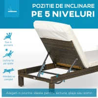 Outsunny Set de 2 sezlonguri din Ratan PE cu Perna Capitonata, sezlong pentru Gradina cu Spatar Rabatabil pe 5 Niveluri(m-5)
