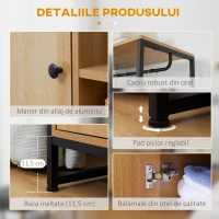 HOMCOM Cuier industrial , suport pentru haine, suport pentru haine cu tija de agatat, rafturi deschise si dulap inchis pentru dormitor si intrare, Natural(m-6)