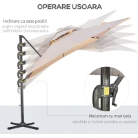 Outsunny Umbrela de Soare pentru Gradina 295x295cm Pivotanta la 360° cu Manivela, Umbrela de Soare cu brat cu Inclinare Reglabila, Kaki si Negru(m-4)
