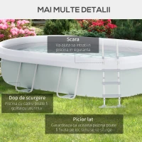 Outsunny Piscina Supraterana de Inot, Piscina cu Cadru din Otel Dreptunghiulara Negonflabila, cu Pompa de Filtrare, Scara de Siguranta pentru 1-8 Persoane, Gri(m-6)