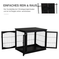 PawHut Transportbox für Hunde 58,5 cm x 81 cm x 66 cm Türen, MDF-Holz Eisen, 58, 5 cm x 81 cm x 66 cm, Schwarz(m-6)