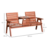 Outsunny Set 2 Scaune de Gradina cu Masuta pentru cafea, in Lemn 160x68x92cm(m-3)