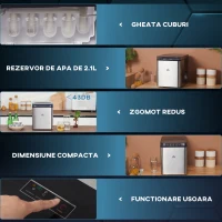 HOMCOM Masina de facut gheata , aparat de cuburi de gheata de blat cu autocuratare pentru casa cu 2 dimensiuni de uburi de gheata tip glont, 15 kg in 24 de ore cu rezervor de apa de 2, Negru(m-8)