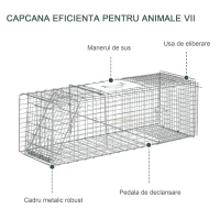 Outsunny Capcana pentru animale , 93 x 31 x 34,5 cm Cusca umana pentru rozatoare pentru iepuri, pisici fara stapan, ratoni, marmote, chipmunks, veverite, Argintiu(m-6)
