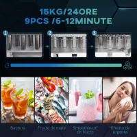 HOMCOM Masina de facut gheata , aparat de cuburi de gheata de blat cu autocuratare pentru casa cu 2 dimensiuni de uburi de gheata tip glont, 15 kg in 24 de ore cu rezervor de apa de 2, Negru(m-4)