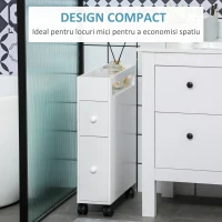 kleankin Dulap  de baie subtire cu 4 roti rulante, dulap de depozitare de sine statator cu 2 sertare si raft deschis, suport pentru hartie igienica pentru spatiu mic, alb(m-6)