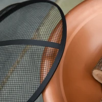 Outsunny Outdoor Steel Round Fire Pit with Poker, Wood Log Grate, Φ76cm, Mesh Cover with Handle, for Patio, Camping Black/Bronze(m-7)