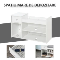 Banca Pantofar Alb – Lemn cu Perna, Sertar & 3 Compartimente(m-4)