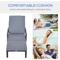 Outsunny Rattan Sun Lounger Outdoor Garden Furniture with 5-Level Adjustable Backrest 2 Wheels Mixed Brown/Grey(m-7)