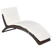 Outsunny Outdoor Foldable PE Rattan Sun Lounger with Soft Padded Cushion, Ergonomic Curved Design Sun Bed for Balcony, Garden, Brown(m-1)