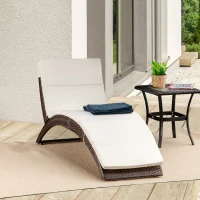 Outsunny Outdoor Foldable PE Rattan Sun Lounger with Soft Padded Cushion, Ergonomic Curved Design Sun Bed for Balcony, Garden, Brown(m-14)