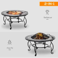 Outsunny Multifunctional 3-in-1 Round Fire Pit 80Lx80Wx41Hcm   with BBQ Grill Fire Poke Patio Firepit Heater Bowl for Backyard Bonfire(m-4)