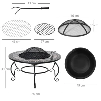 Outsunny Multifunctional 3-in-1 Round Fire Pit 80Lx80Wx41Hcm   with BBQ Grill Fire Poke Patio Firepit Heater Bowl for Backyard Bonfire(m-3)