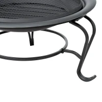 Outsunny Outdoor Metal Round Fire Pit with Poker Handle Φ56cm Wood Burning Heater with Mesh Cover for Camping Black(m-9)