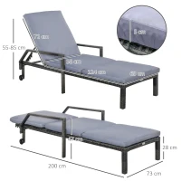 Outsunny Rattan Sun Lounger Outdoor Garden Furniture with 5-Level Adjustable Backrest 2 Wheels Mixed Brown/Grey(m-3)