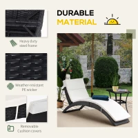 Outsunny Outdoor Foldable PE Rattan Sun Lounger with Soft Padded Cushion, Ergonomic Curved Design Sun Bed for Balcony, Garden, Black(m-4)