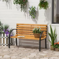 Outsunny Garden Bench, 122Lx60Wx80H cm-Steel/Wood(m-2)