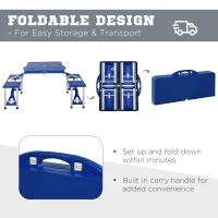 Outsunny 4 Seater Aluminum Portable Picnic Table with Foldable Seats Blue(m-4)