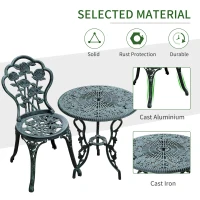 Outsunny 3 Pcs Cast Aluminum Bistro Set-Green(m-6)