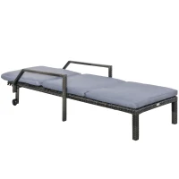 Outsunny Rattan Sun Lounger Outdoor Garden Furniture with 5-Level Adjustable Backrest 2 Wheels Mixed Brown/Grey(m-13)