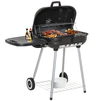 Outsunny Outdoor Portable Steel Charcoal Grill with Anti-scaling Handle, Wheels,Shelves Heat Control for Outdoor BBQ Picnic Camping Black(m-1)