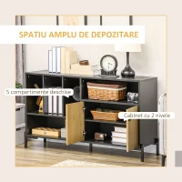 HOMCOM Dulap de depozitare modern cu uşa dubla şi 5 compartimente de depozitare deschise pentru sufragerie, sufragerie, dormitor, negru(m-4)