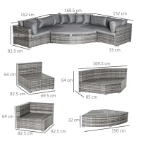 Outsunny 6 PCs Outdoor Rattan Wicker Sofa Set Bonzer Half Round Patio Conversation Furniture Set w/ Angled Corner Design, Cushions Grey(m-3)