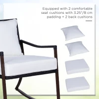 Outsunny 3 Pieces Outdoor PE Rattan Garden Rocking Chair Set w/ Soft Cushion, Rocking Bistro Set with Glass Top Round Coffee Table, Pillow, Brown(m-5)