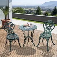 Outsunny 3 Pcs Cast Aluminum Bistro Set-Green(m-2)
